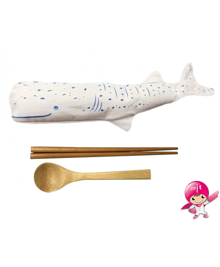 Dye-Free Portable Utensils, Reusable Wooden Bamboo Spoon Chopsticks Set Bag Travel 100% Cotton Pouch, Hovering whale Eco-Friendly